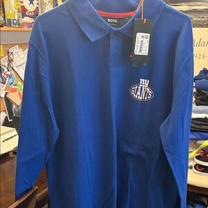 HUGO BOSS Polo Shirt Mens XXL New York Giants NFL LS Royal Blue Collab Logo NWT